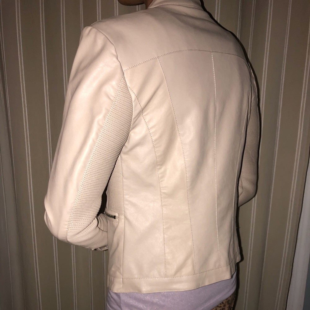 Faux leather moto jacket cream tan - Picture 2 of 7